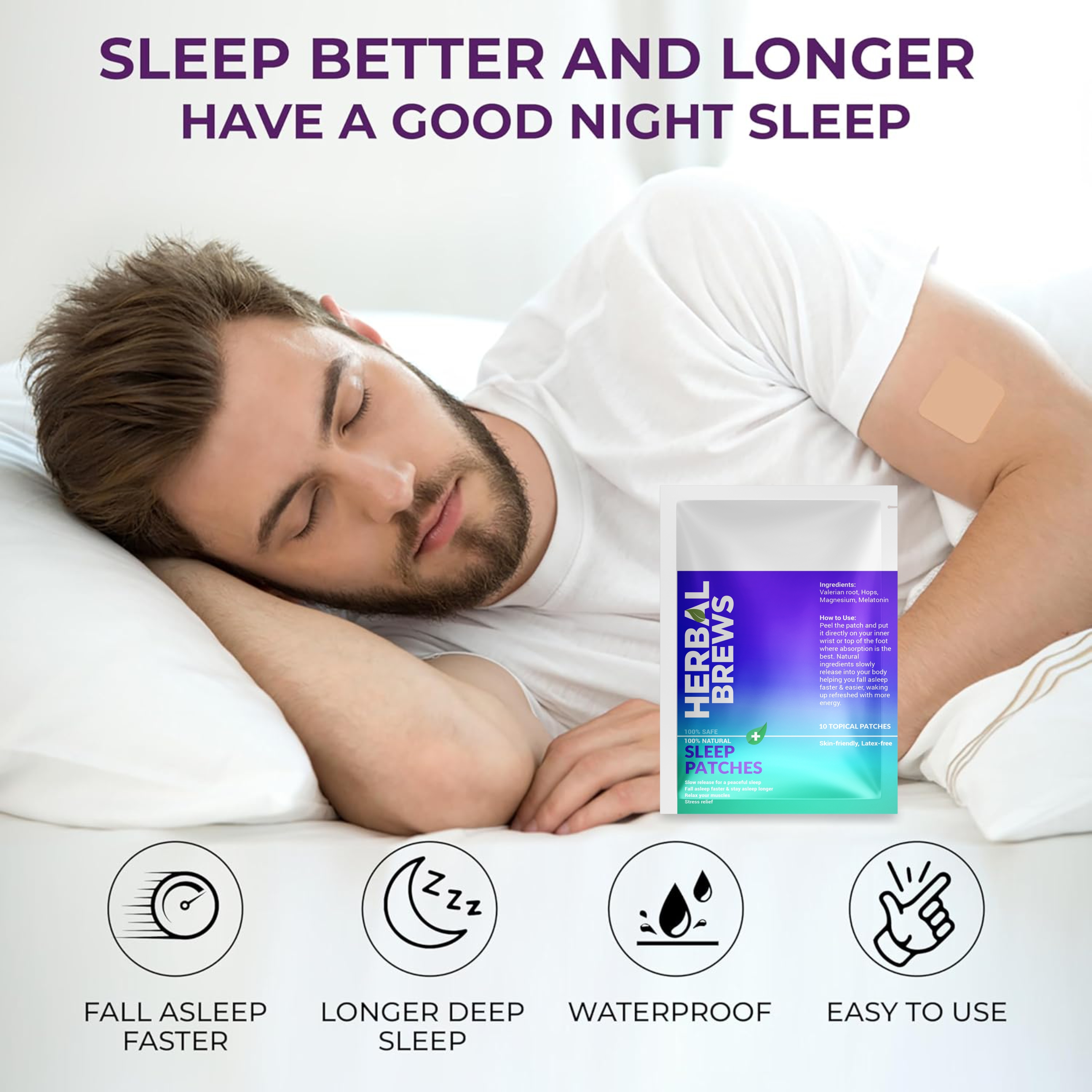 Deep Sleep Patches for Adults Extra Strength | Easy-to-Apply Stickable Sleep Patch with All Natural Ingredients | Relax & Wake Up Refreshed | Supports Rest and Rejuvenation for Travel, Jet Lag | Long-Lasting Night Comfort for Men & Women | 10 Patches
